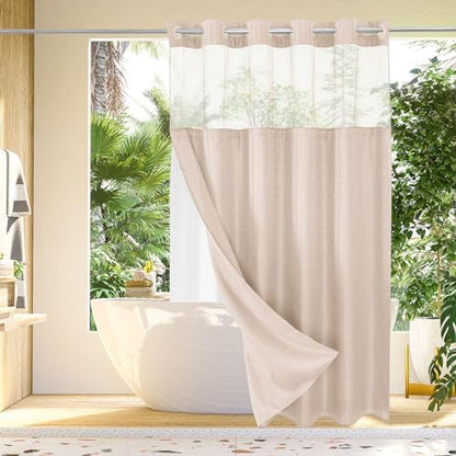 Gibelle No Hook Cloth Blush Pink Shower Curtain with Liner, 72x74