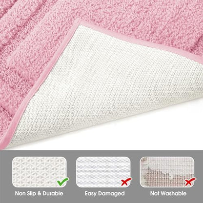 HOMEIDEAS Bathroom Rugs Sets 2 Piece, Super Soft and Absorbent Non Slip Microfiber U-Shaped Toilet Bath Mat Set (20"x32"+U20 x24, Light Pink)