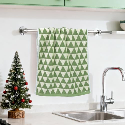 Green Hand Towels for Kitchen & Bathroom (Geometric Triangle), 2 Pack