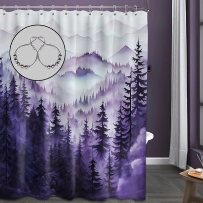 Dark Purple Forest Extra Long Shower Curtain, Tall 72X78 in, Mountain