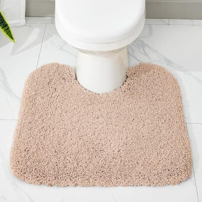 Disolla Toilet Mat 22x24 Beige - Non Slip Fluffy U-Shaped Contour Rug, Ultra-Soft Plush Toilet Floor Mat, Absorbent & Machine Washable