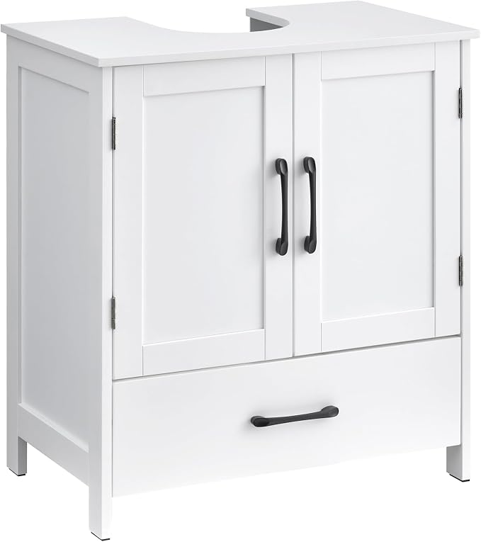 Bathroom Vanity Sink Cabinet, Under Sink Storage Cabinet with 2 Doors, Waterproof Pedestal Sink Cabinet for Bathroom, Laundry Room, Kitchen, White with Drawer