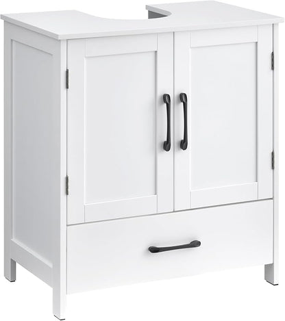 Bathroom Vanity Sink Cabinet, Under Sink Storage Cabinet with 2 Doors, Waterproof Pedestal Sink Cabinet for Bathroom, Laundry Room, Kitchen, White with Drawer
