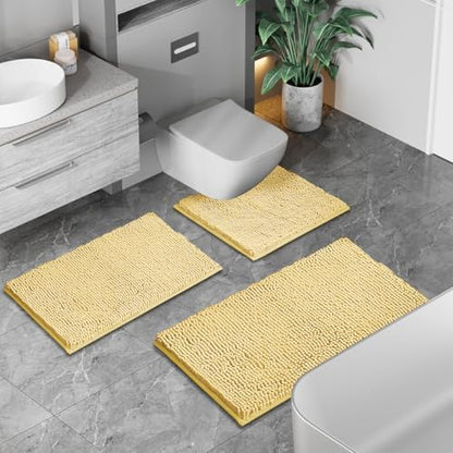 Bathroom Rugs 3 piece Bath Rugs Sets 3 Piece, Extra Soft and Absorbent Shaggy Bathroom Mat Rugs, Machine Washable, Non-Slip Plush Carpet Cream
