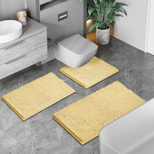 Bathroom Rugs Sets 2 Piece Plush Chenille Bath Rugs Non-Slip Bath Mats Absorbent Shaggy Rugs,Bathtub Mat,Bathroom Mats,Washable Bathroom Carpet for Tub, Shower,Washroom-32x20 + 24x16 Light Cream