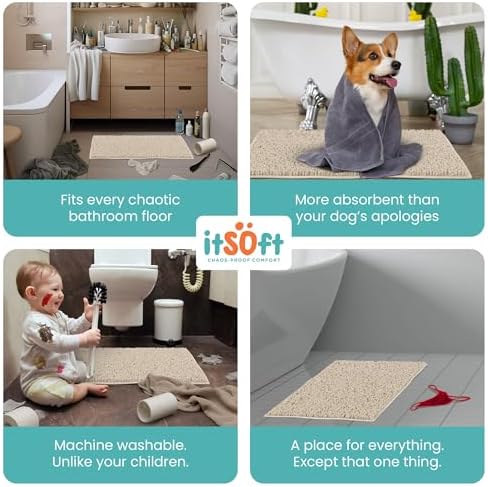 Small Chenille Bath Mats 22"x14", Plush Absorbent Bath Mats Quick Dry, Soft & Machine Washable, Non Slip Carpet for Bathroom, Thick Bathroom Rugs, Shower Restroom Rug Mat, Alfombras De Bano, Bathrugs