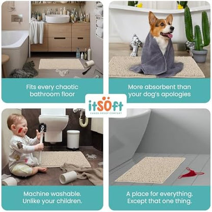 Small Chenille Bath Mats 22"x14", Plush Absorbent Bath Mats Quick Dry, Soft & Machine Washable, Non Slip Carpet for Bathroom, Thick Bathroom Rugs, Shower Restroom Rug Mat, Alfombras De Bano, Bathrugs
