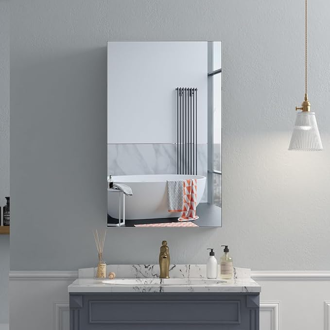 Quavikey Medicine Cabinet with Mirror, Aluminum Surface Mount or Recessed Bathroom Medicine Mirror Cabinet 16x26 Inch, Silver