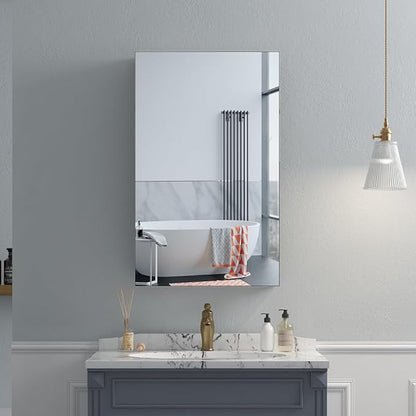 Quavikey Medicine Cabinet with Mirror, Aluminum Surface Mount or Recessed Bathroom Medicine Mirror Cabinet 16x26 Inch, Silver