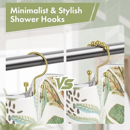 Amazer Gold Shower Curtain Hooks, 12PCS Minimalist Simple Double Shower Curtain Rings, Rust-Resistant Metal Shower Hooks, Cylinders Shower Rings for Bathroom Shower Rods Curtains