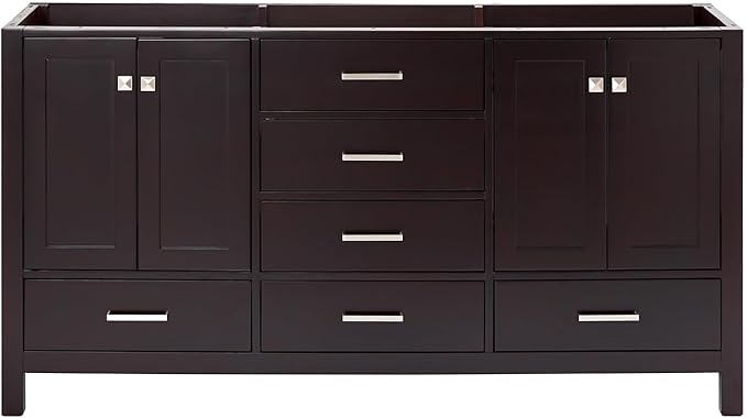 ARIEL Cambridge 66-inch Bathroom Vanity Base Cabinet,Solid Wood, 4 Soft Closing Doors, 6 Dovetail Drawers, Espresso
