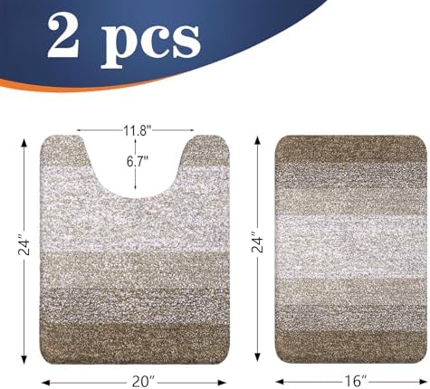 OLANLY Micorfiber Bathroom Rug Set 2 Piece, 24"x16"+U-Shaped 24"x20"