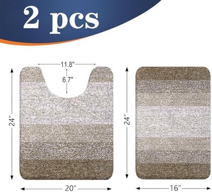 OLANLY Micorfiber Bathroom Rug Set 2 Piece, 24"x16"+U-Shaped 24"x20"