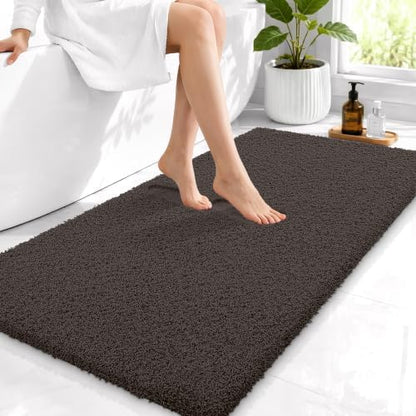 OLANLY Microfiber Bathroom Runner Rugs 44x24, Soft Bath Mat, Dark Brown