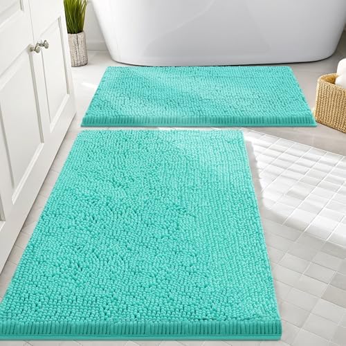 Smiry Chenille Bathroom Rugs Sets 2 Piece (30x20+24x16, Turquoise)