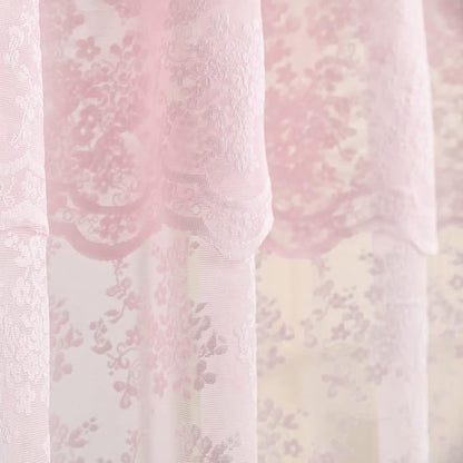 Pink Lace Shower Curtain 72x72, Cute Girly Style with Attached Valance | Vintage Floral Lace and Scalloped Trim, Filter Soft Light, Creating a Delicate Romantic Shabby Chic Bathroom Look