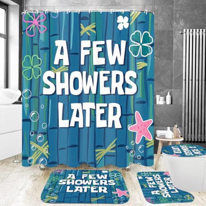 Yddsky 4Pcs Funny Ocean Cartoon Shower Curtain Set with Non-Slip Rugs,Toilet Lid Cover & Bath Mat,Waterproof Bathroom Curtain Sets,Cute Blue Sea Bathroom Decor for Kids,Women,Girls