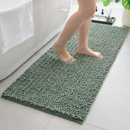 Bathroom Rugs Non Slip Washable 44x24, Extra Thick Soft Chenille Absorbent Bath Mat, High Density Barrier Non Slip Backing, Quick Dry Plush Shaggy Floor Carpet for Tub&Shower, Sage Green