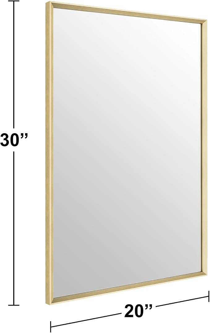 Bathroom Mirror 30" x 20" Brushed Gold Beveled Framed Mirror for Over Sink | Rectanglar Modern Farmhouse Wall Mirror, Tempered Glass, Anti-Rust, Hangs Horizontally or Vertically