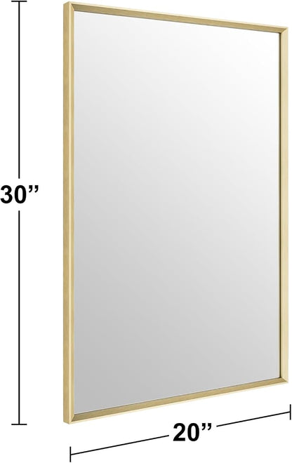 Bathroom Mirror 30" x 20" Brushed Gold Beveled Framed Mirror for Over Sink | Rectanglar Modern Farmhouse Wall Mirror, Tempered Glass, Anti-Rust, Hangs Horizontally or Vertically