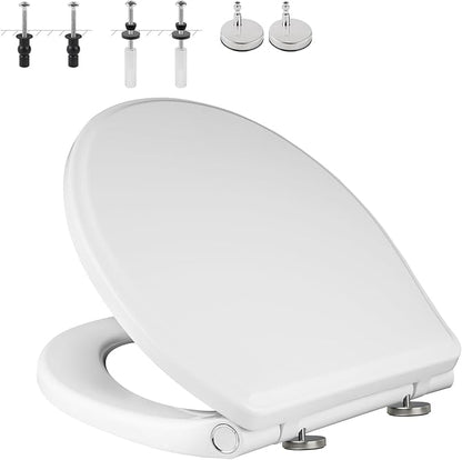 Universal Elongated Toilet Seat with Softclose Cover, One-Click to Quick Release, Compatible with TOTO/Gerber/Kohler Oval Toilet Seats, 2-Pack Toilet Bolts and Nuts, Non-Slip Toilet Bumpers, White