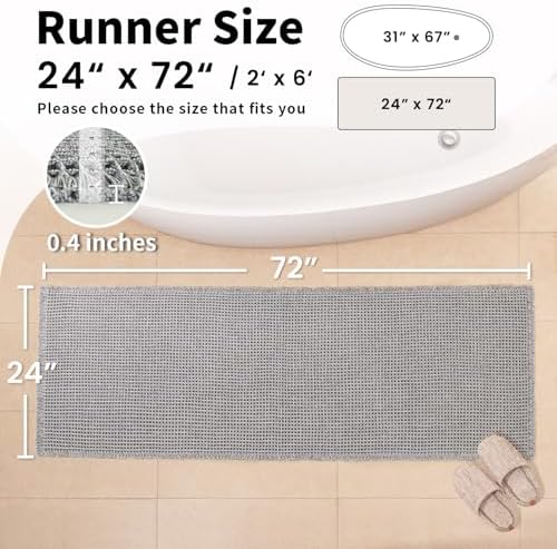 Long Bath Mat, Waffle Bathroom Runner Rug Non Slip Washable, 24 x 72