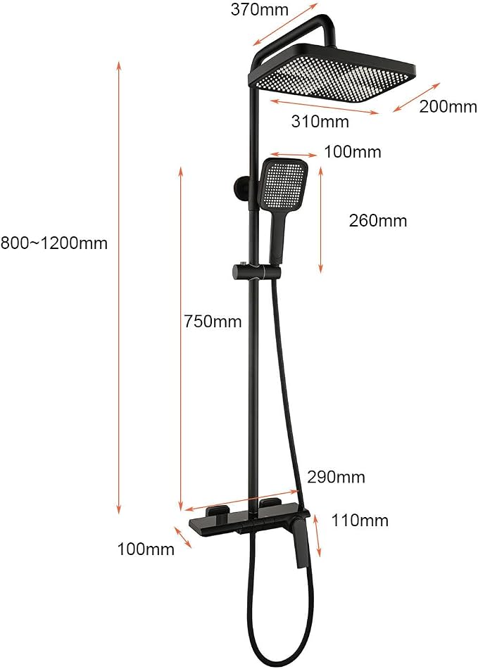 Exposed Shower System, Modern Piano Key Design, BSS0321 Shower Head Set, 30x20cm Shower Faucet Sets Complete, Handheld, Bathtub Faucet, 59A All Copper, Anti-Corrosion