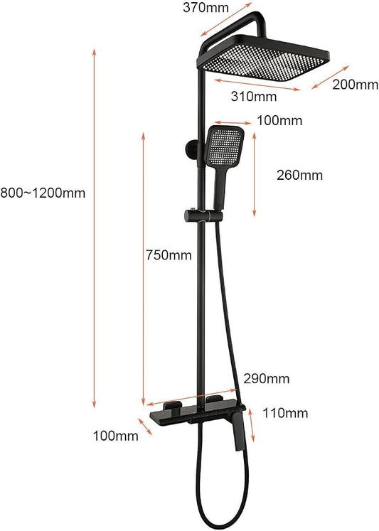 Exposed Shower System, Modern Piano Key Design, BSS0321 Shower Head Set, 30x20cm Shower Faucet Sets Complete, Handheld, Bathtub Faucet, 59A All Copper, Anti-Corrosion