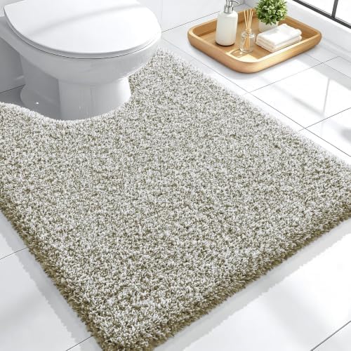 OLANLY Microfiber Bathroom Rugs U-Shaped Mats 24x20, Moss Green and White