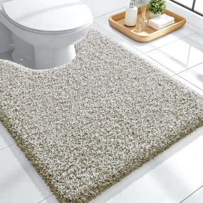 OLANLY Microfiber Bathroom Rugs U-Shaped Mats 24x20, Moss Green and White