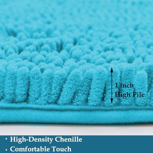Teal Blue Bathroom Rugs Set 2 Piece Bath Rugs Washable Bath Mats for Bathrooms, Thick Soft Chenille Bathtub Mat, Ultra Absorbent Bath Carpet, Shaggy Floor Mat