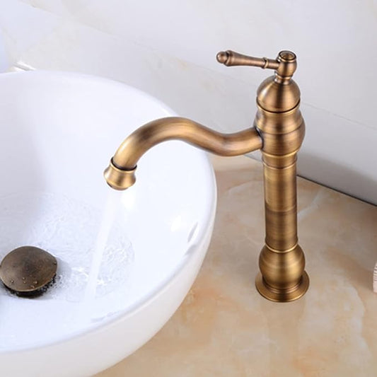 Vintage Bathroom Faucet, 360° Swivel Sink, Cold Hot Mixer Vanity Tap, Single Handle High, Gold(Gold)