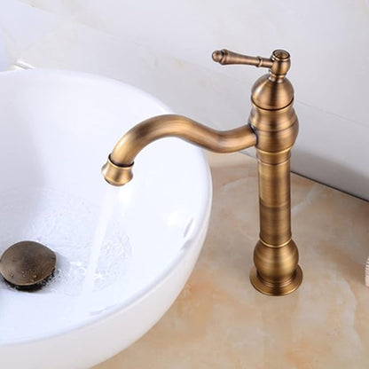 Vintage Bathroom Faucet, 360° Swivel Sink, Cold Hot Mixer Vanity Tap, Single Handle High, Gold(Antique)