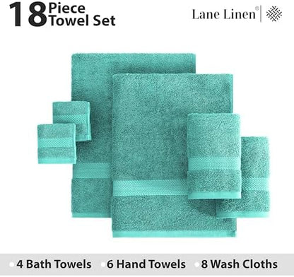 LANE LINEN Towel Set 18 Piece Soft Absorbent Quick Dry 100% Cotton - Teal