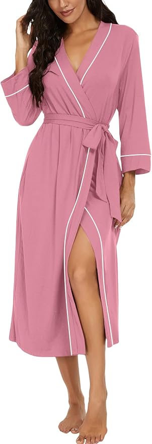 PrinStory Womens Robe Long Knit Bathrobe Lightweight Soft Robes Ladies Bath Robe