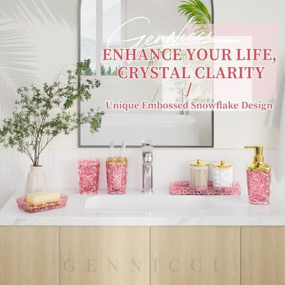 Pink Bathroom Accessories 7 Pcs, Pink Bathroom Set, Acrylic Soap Dispenser and Toothbrush Holder Set, Qtip Holder Set, Bathroom Sink Set, Gift for Home Apartment