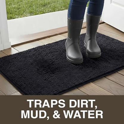 Neater Home Plush Bathroom Rugs 24x17 Thick Chenille Quick Dry Microfiber Absorbent Bath Mat, Soft Bath Rugs, Machine Washable Bathroom Floor Mat for Tub Shower Sink, Home Decor Accessories, Black