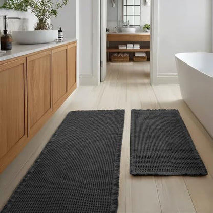 JIUZHEN Set of 2 Waffle Bath Mats Boho Bathroom Runner Rug 20"x32"+24"x60"