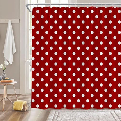 Polka Dot Shower Curtain Red White Retro Spot Vintage Fabric Decorative Bathroom Curtains with Hooks,70" Wx84 H