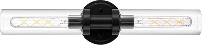 Black Sconces Wall Lighting, Bathroom 2-Light Vanity Light W/Clear Glass Shade, Modern Wall Mounted Lights for Mirror, Makeup Vanity, Kitchen, Washroom, Hallway, E26 T10 Bulbs(Excluded)