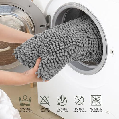 Bcoimo Bath Rug Mat Sets, 2 Piece Extra Soft Chenille Gray Bathroom Mat Set