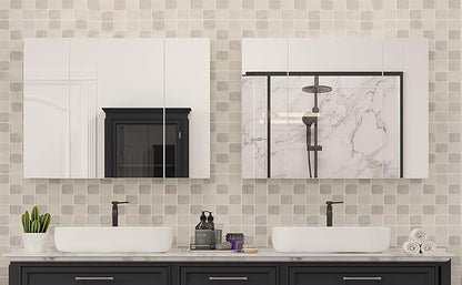 DICTAC Bathroom Medicine Cabinet with Mirrors 31.5x23.62 Inch Storage Cabinet with Mirror Wall Mounted Bathroom Mirror with Adjustable Storage Shelves and 3 Doors Mirror Medicine Cabinets for bathroom