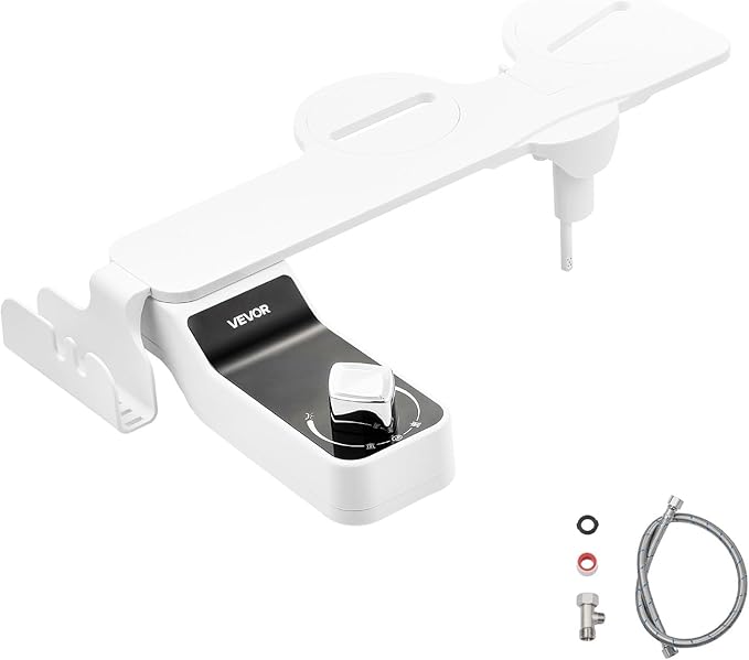 VEVOR Bidet Attachment for Toilet, 0.3" Ultra Thin Bidet Toilet Seat Attachment - Dual Retractable Nozzles, Adjustable Water Pressure, Non-Electric Cold Water Sprayer for Front Rear Water Wash, White