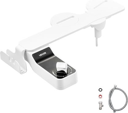 VEVOR Bidet Attachment for Toilet, 0.3" Ultra Thin Bidet Toilet Seat Attachment - Dual Retractable Nozzles, Adjustable Water Pressure, Non-Electric Cold Water Sprayer for Front Rear Water Wash, White