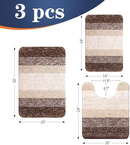 OLANLY Microfiber Bathroom Rugs Sets 3 Piece, 30"x20"+24"x16"+24"x20"