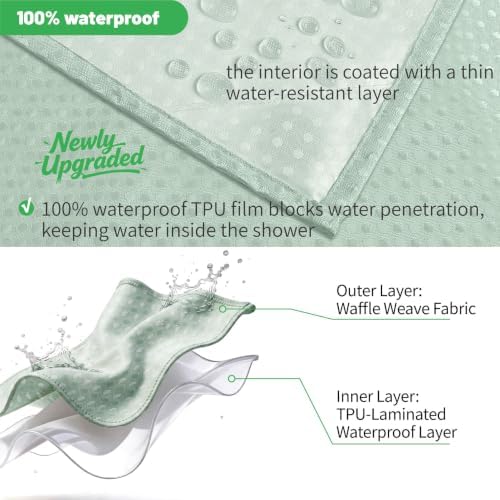 No Hook Waffle Shower Curtain, No Liner Needed, 71x74 Inch, Mint Green