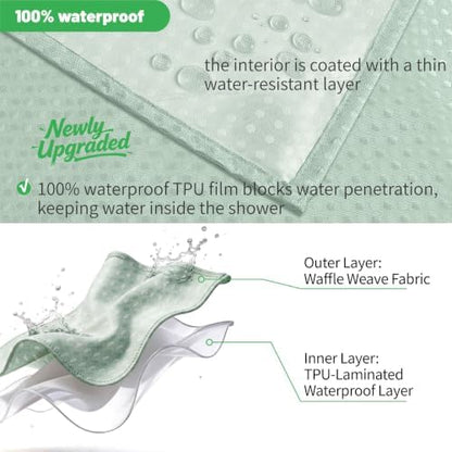 No Hook Waffle Shower Curtain, No Liner Needed, 71x74 Inch, Mint Green