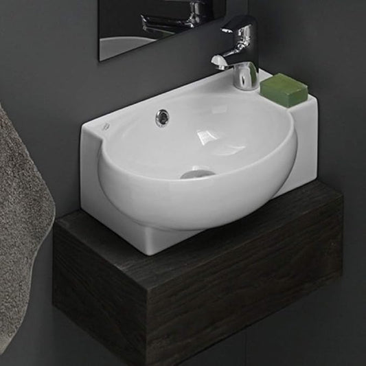 CeraStyle 001300-U-One Hole Mini Curved Corner Ceramic Wall Mounted/Vessel Sink, White