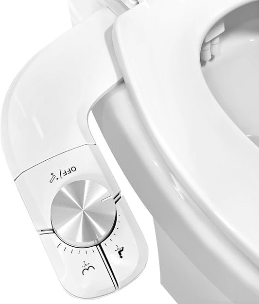 Bidet Attachment for Toilet Non-Electric Ultra-Thin Design,Self-Cleaning Dual Nozzles,Rear & Feminine Hygiene Wash,Adjustable Water Pressure,Cold Water Only, White(0.23 in)
