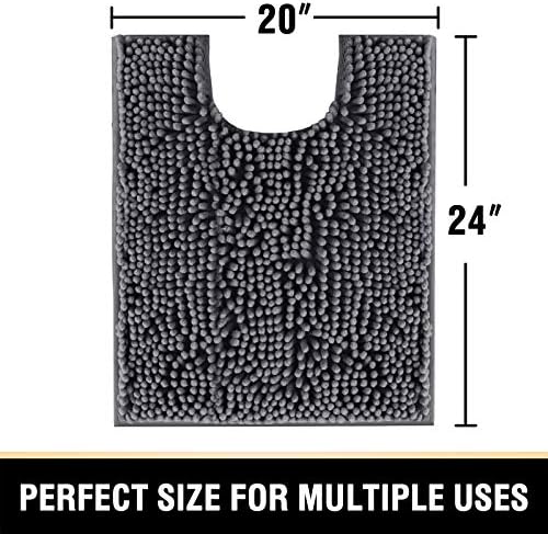 H.VERSAILTEX Toilet Mat U Shaped Bathroom Rugs Bath Mats for Bathroom Non Slip Luxury Chenille Bath Mat U Shape 20x24 Extra Soft and Absorbent Shaggy Rugs Washable Dry Fast - Grey